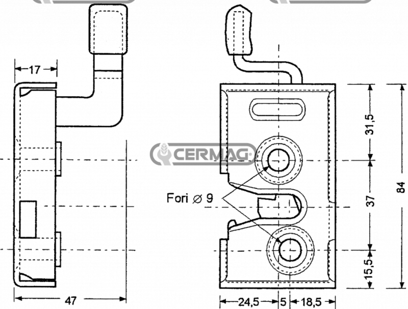 INTERNAL CAB LOCK WITH HOLES DISTANCE 37 mm. - CERMAG - 62104 - Image 3
