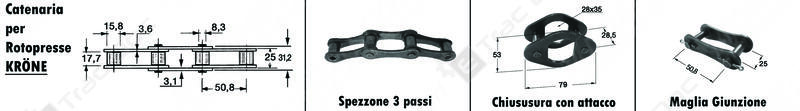 SPEZZONE CATENA A 3 PASSI DA 50,8 mm. TIPO KRONE - L'AGRICOLA RICAMBI - 66000-D - immagine 2