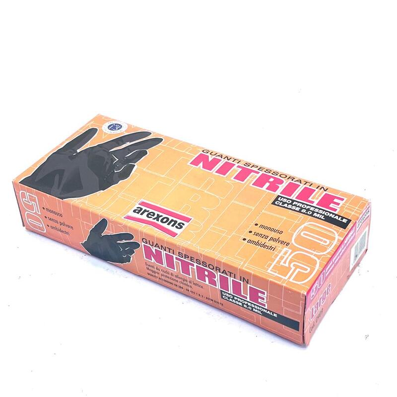 GUANTI IN NITRILE SPESSORATI NERI TAGLIA L IN CONFEZIONE DA 50 PEZZI - AREXONS - 0909