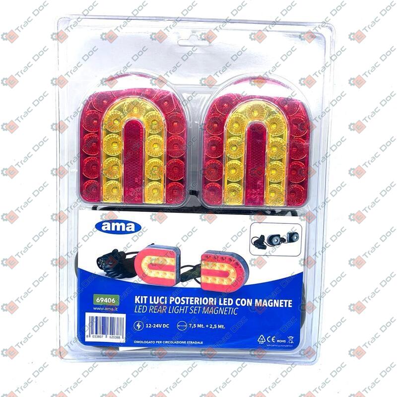 LED REAR LIGHT KIT WITH MAGNETIC FIXING WITH CABLES AND 7 PIN PLUG - AMA RICAMBI - 69406