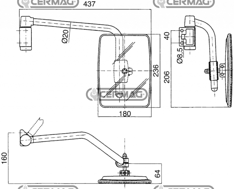 LEFT REAR VIEW MIRROR WITH ARM - CERMAG - 62780 - Image 3