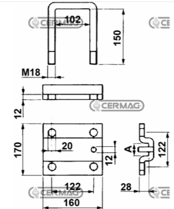 BRACKET FOR SQUARE SPRING 35x35 WITH FRAME 100x100 mm. - CERMAG - 57599