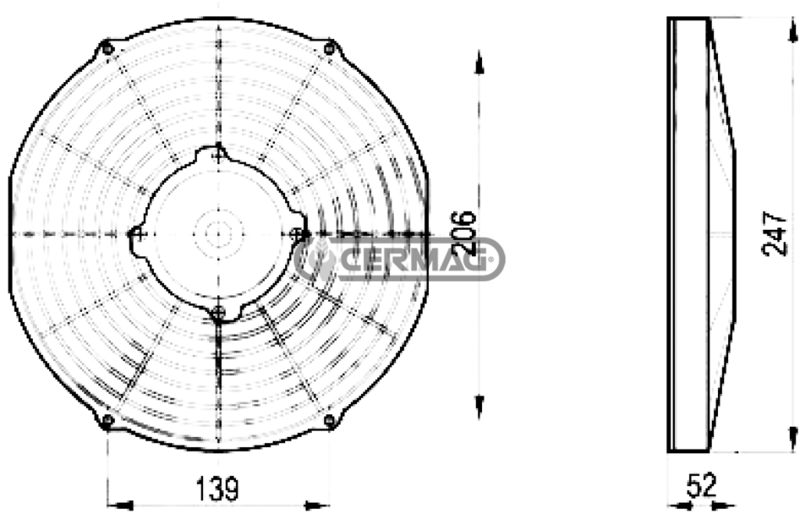 ELETTROVENTOLA 12V. DIAMETRO 225 mm. ASPIRANTE - CERMAG - 63445 - immagine 3