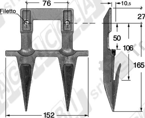 DENTE DOPPIO NORMALE TIPO GASPARDO F10 G317D20800 - L'AGRICOLA RICAMBI - 74171-A