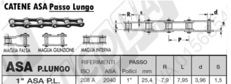 CHAIN 1 ASA 2040 - ISO 208A - LONG PITCH - L'AGRICOLA RICAMBI - 60909 - Image 2