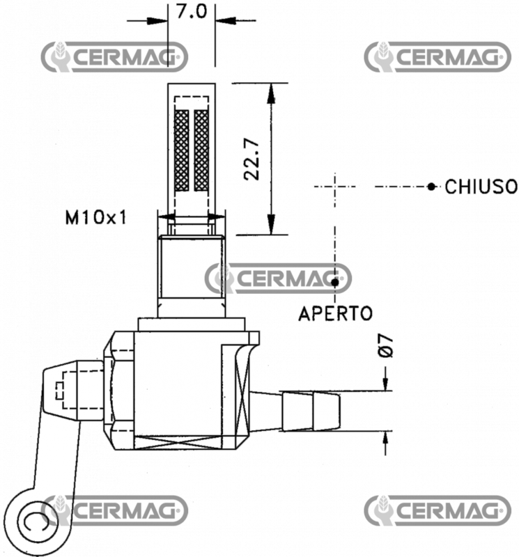 RUBINETTO BENZINA FILETTO M10x1 mm. ATTACCO TUBO DIAMETRO 7 mm. - CERMAG - 12635 - immagine 3