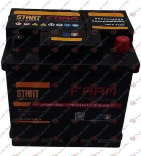 BATTERIA 50 Ah 380A 12V POLO POSITIVO A DESTRA 205x175x190 - AFTERMARKET - 50FA