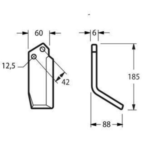 PASQUALI HOE, 60x6 mm SECTION, LEFT-HAND, FOR 596 - 598 ROTARY TILLERS AND SIMILAR MODELS - AFTERMARKET - PAS04S