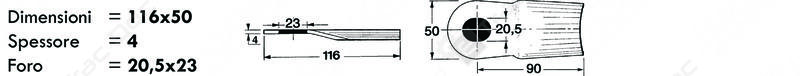 COLTELLO BOMBATO 116x50x4 FALCIATRICE A DISCHI TIPO COMER - MARANGON - GALFRE' - L'AGRICOLA RICAMBI - 68064