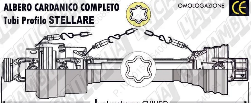 ALBERO CARDANICO OMOCINETICO SU UN LATO CAT.8 PROFILO STELLARE L=1200 mm. - L'AGRICOLA RICAMBI - 52782-C812 - immagine 2