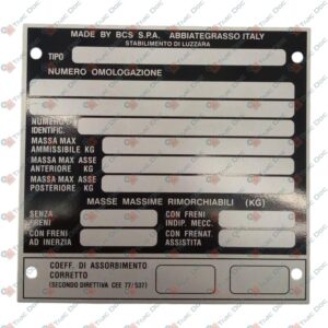 ALUMINUM IDENTIFICATION PLATE - BCS - 58072737 - Image 1