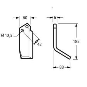 PASQUALI HOE, 60x6 mm SECTION, LEFT-HAND, FOR 596 - 598 ROTARY TILLERS AND SIMILAR MODELS - AFTERMARKET - PAS04S - Image 1